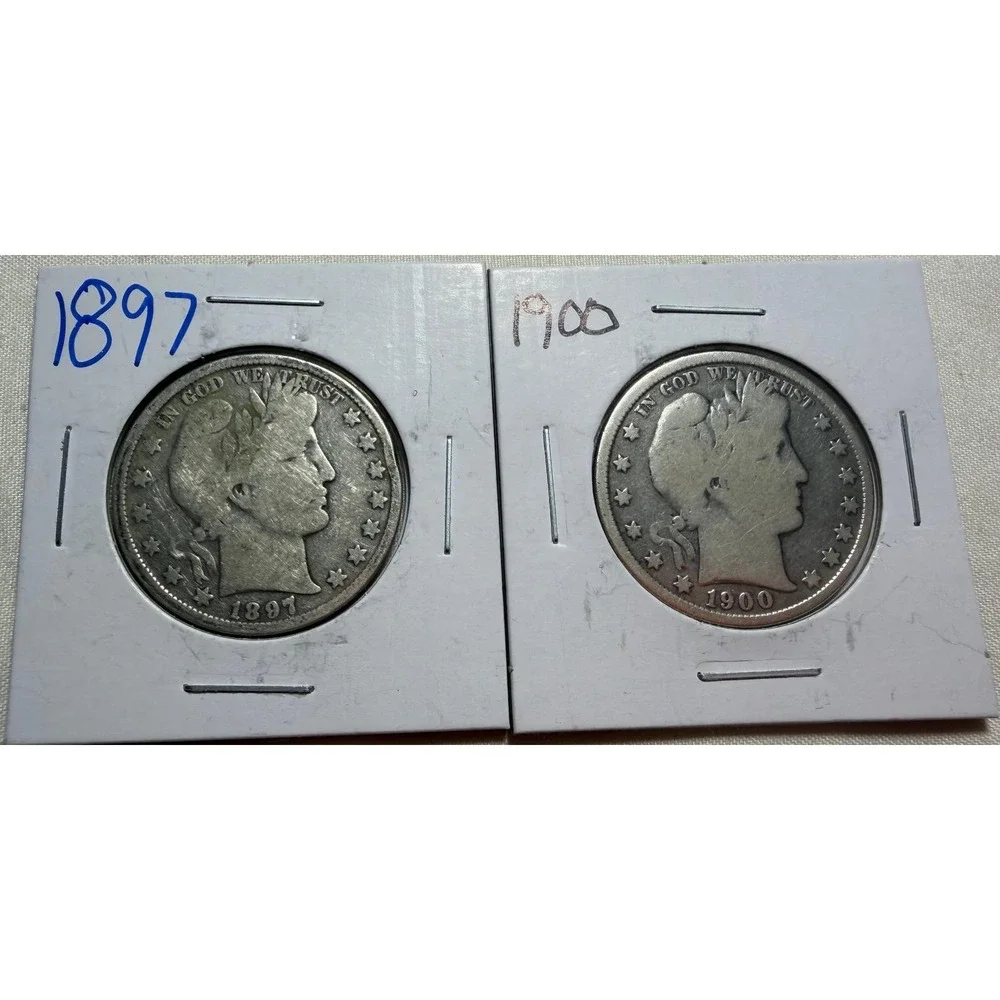 1897 and 1900 US Barber Half Dollar 90% Silver Coins 2 Piece Set S121